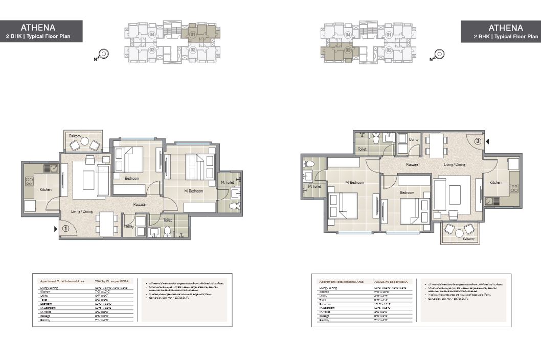 Athena 2BHK Typical Floor Plan