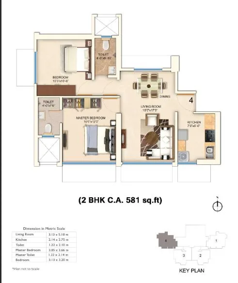 Cornerstone 2BHK (581 sqft) plan