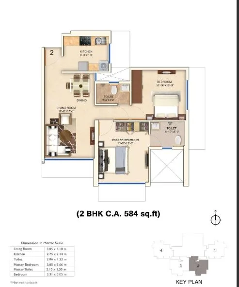 Cornerstone 2BHK (584 sqft) plan
