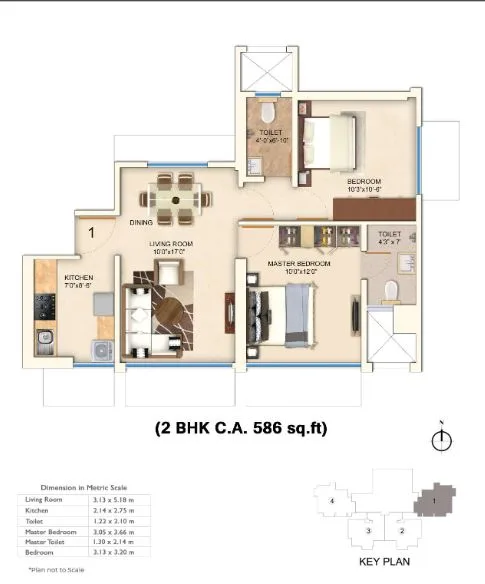 Cornerstone 2BHK (586 sqft) plan