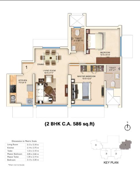 Cornerstone 2BHK (586 sqft) plan