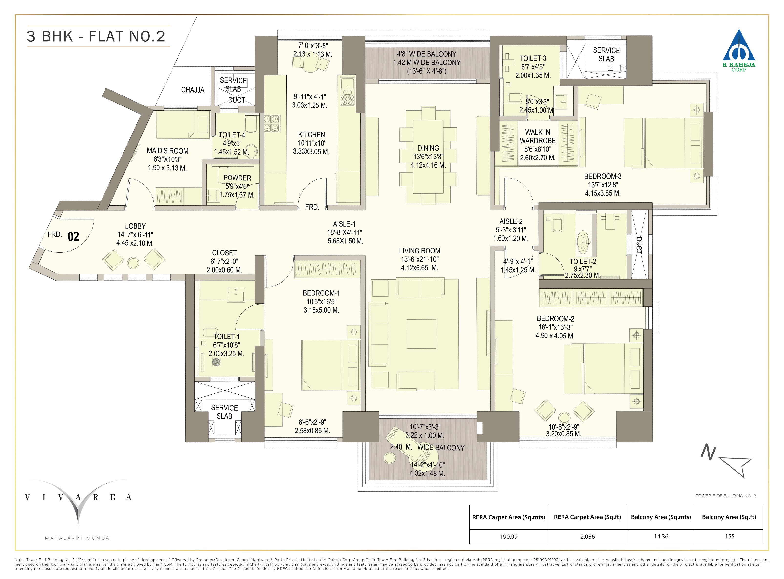 K Raheja Vivarea 3BHK