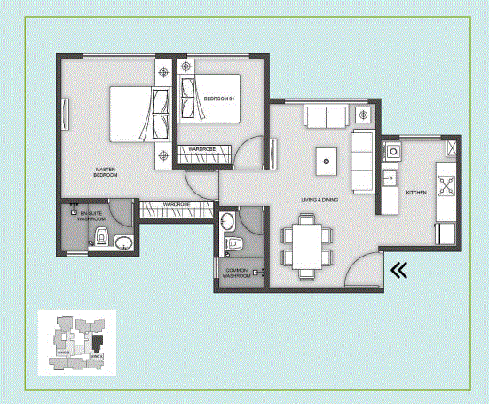Aardhya EastWind 2BHK Plan Type-1