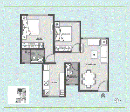 Aardhya EastWind 2BHK Plan Type-3