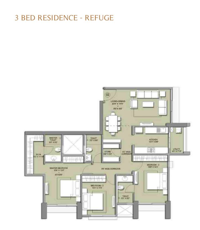 Lodha Primo 3BHK Refuge Plan
