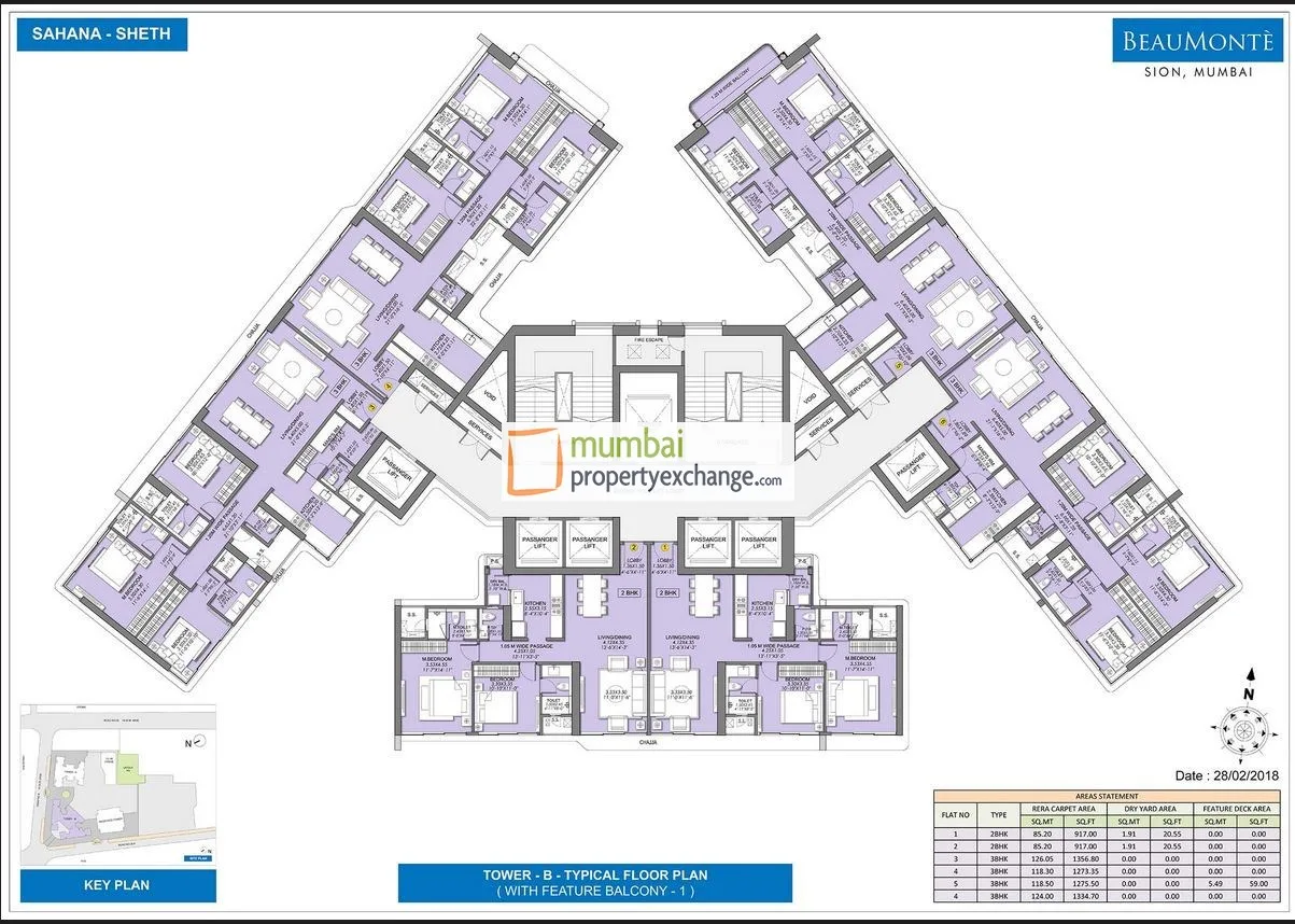 Sheth Beaumonte Typical Floor Plan with balcony Tower B