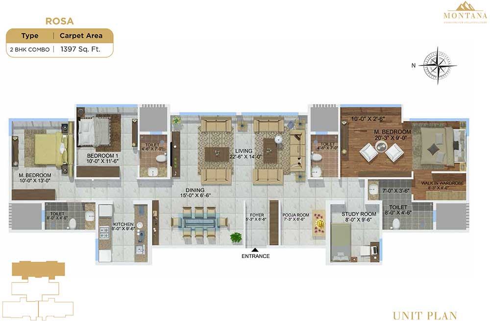 Sheth Montana Rosa 2bhk-combo-unit-plan