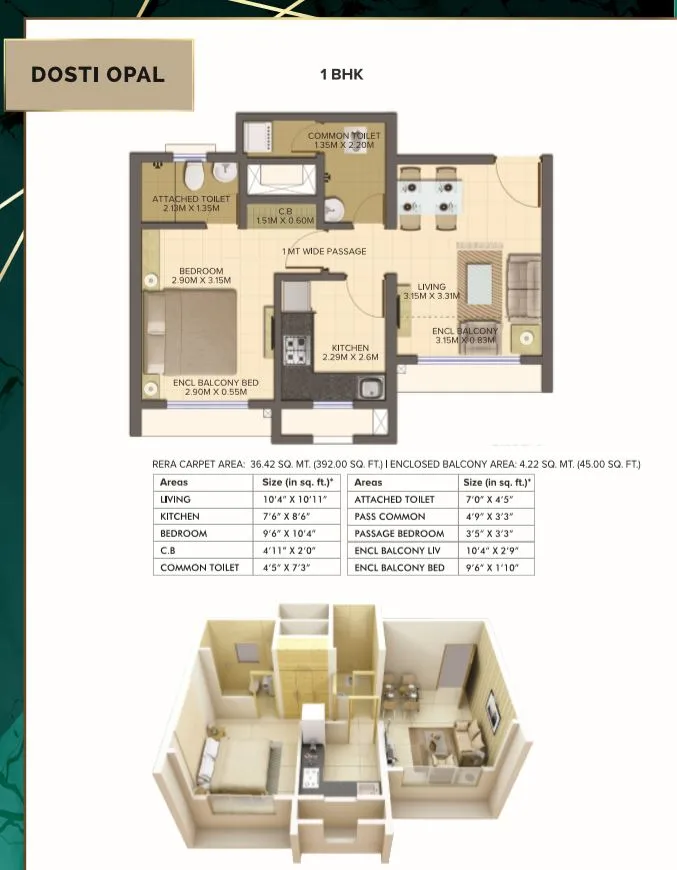 Planet North Opal 1BHK Plan