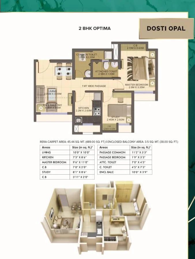 Planet North Opal 2BHK Optima Plan