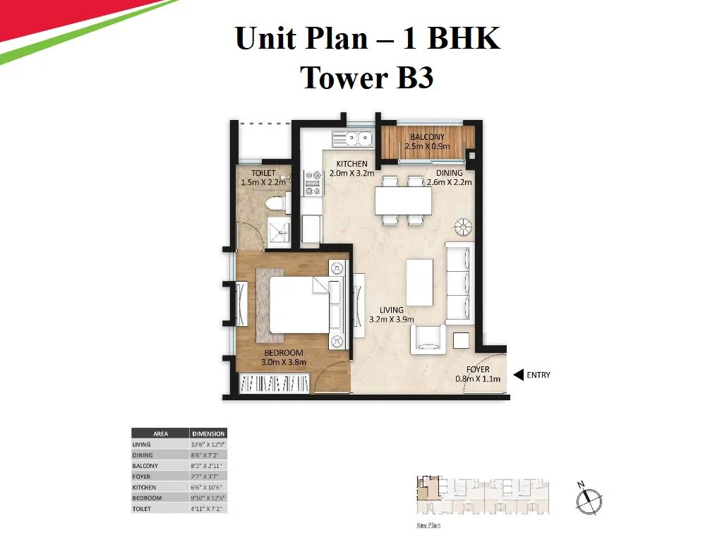 Mahindra Lifespaces Vivante 1BHK Unit Plan B3 Type-1