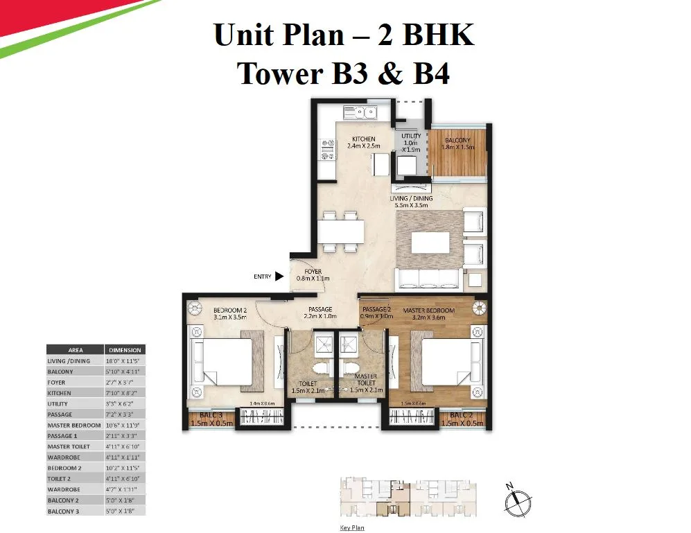 Mahindra Lifespaces Vivante 2BHK Typical Floor Plan B3-B4