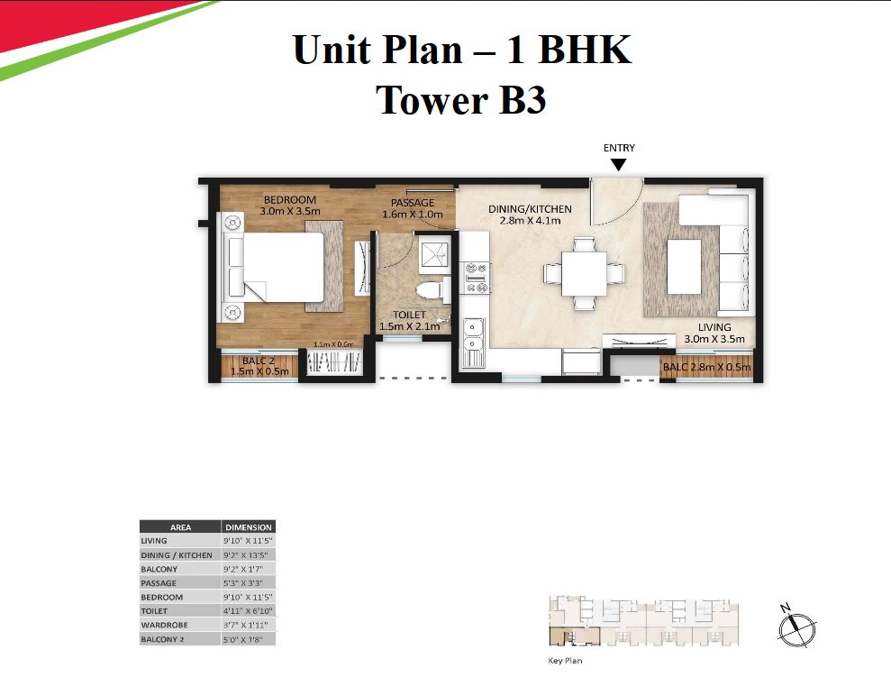 Mahindra Lifespaces Vivante 1BHK Unit Plan B3 Type-2