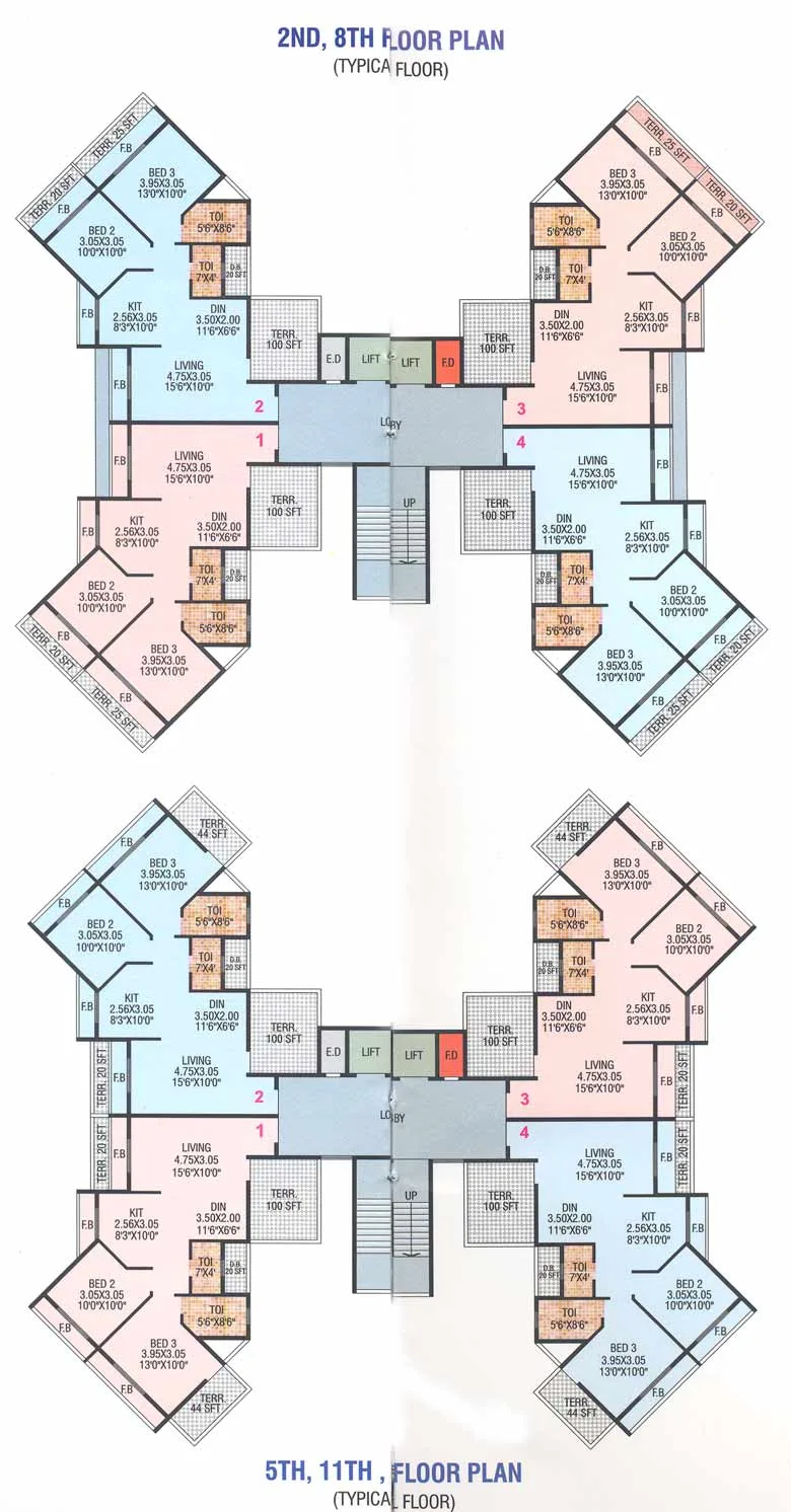 2nd 5th 8th 11th Floor Plan