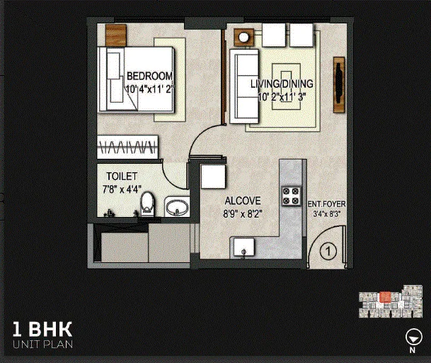 Omkar Vive 1BHK Plan