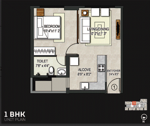 Omkar Vive 1BHK Plan