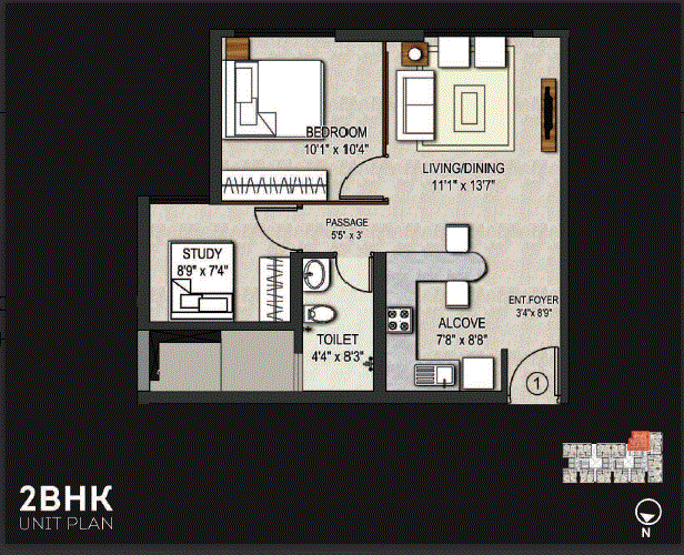 Omkar Vive 2BHK Plan