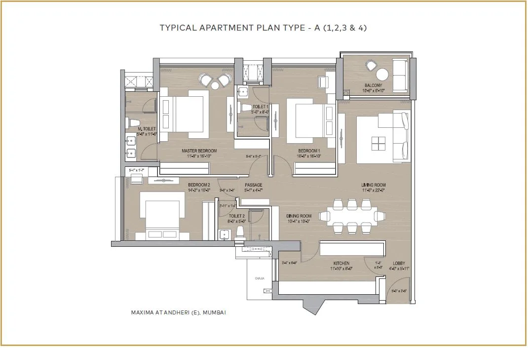 Oberoi Maxima Typical Apartment Plan Type A 1,2,3,4