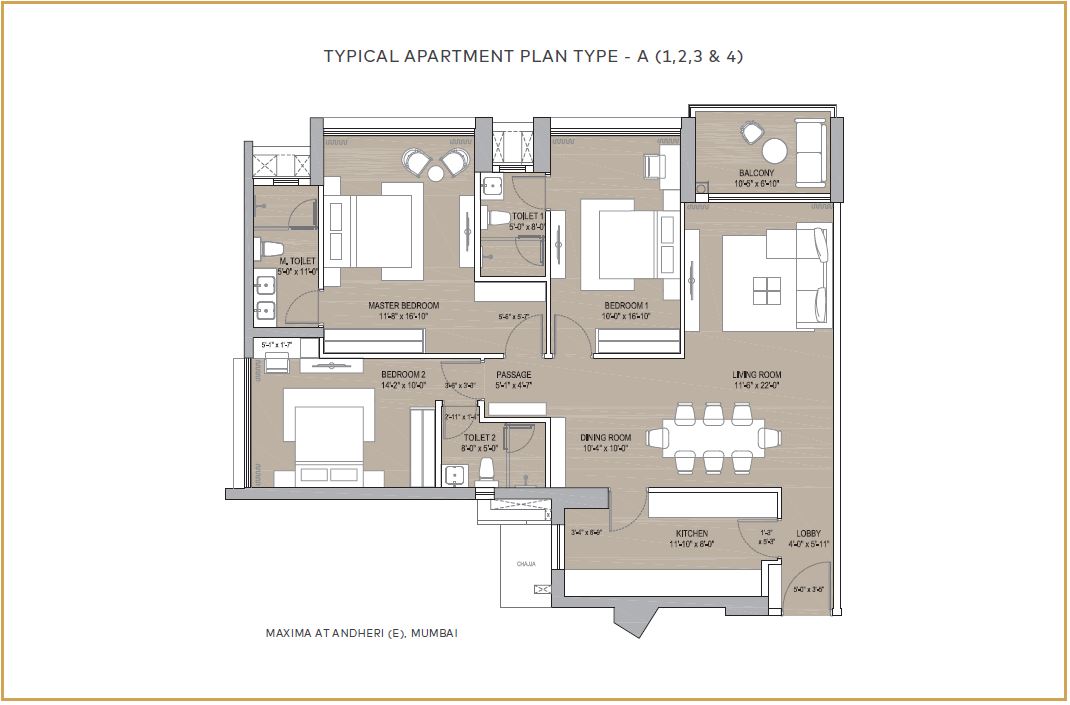Oberoi Maxima Typical Apartment Plan Type A 1,2,3,4