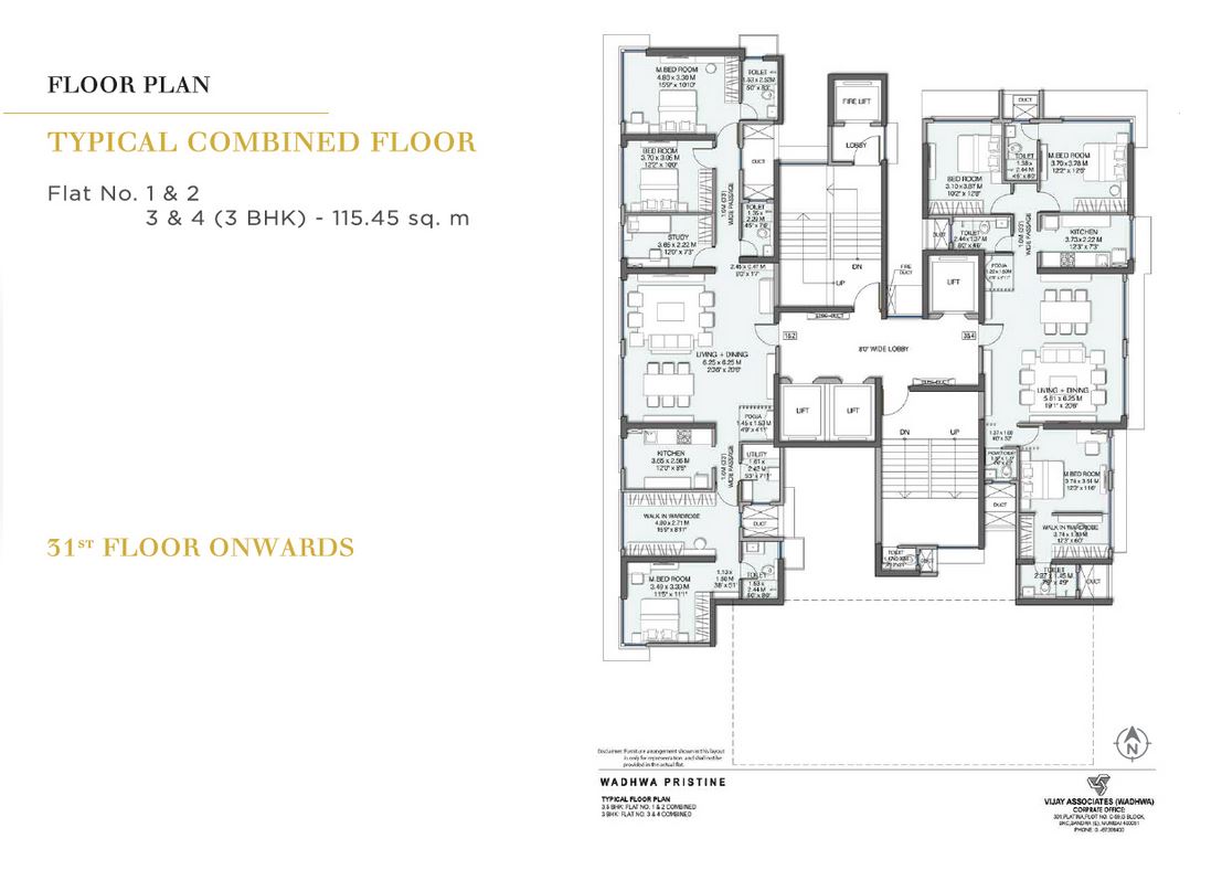 Wadhwa Pristine Typical Combined Floor Plan above 31st floor