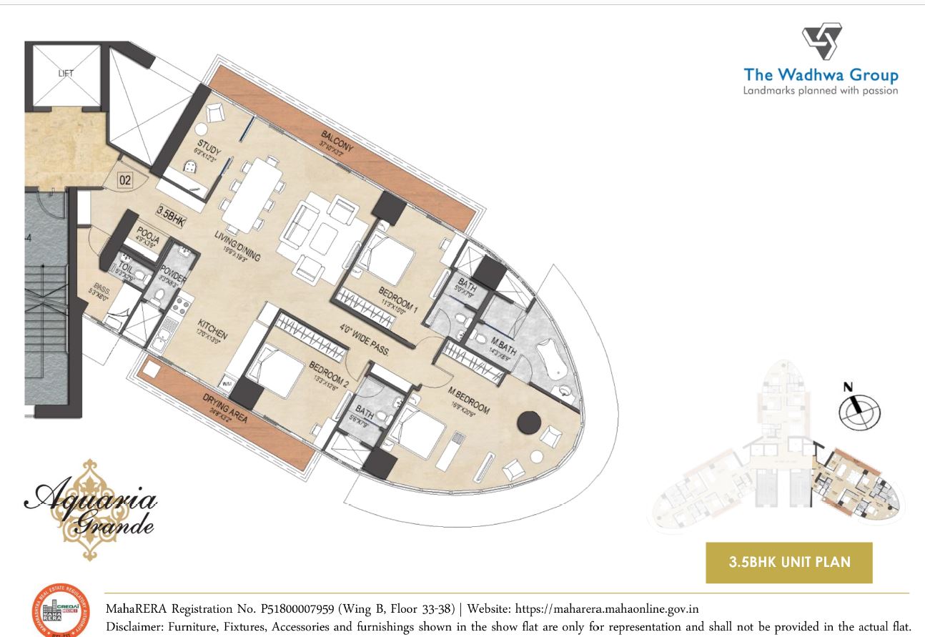 Aquaria Grande 3.5BHK Unit Plan Wing B