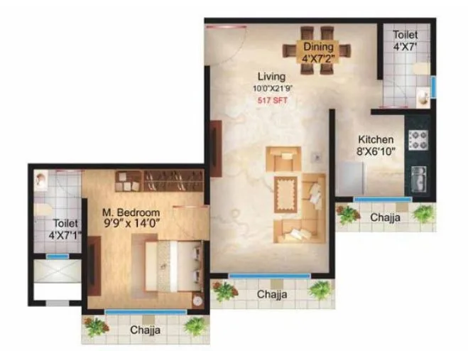 Alpha Residency 1BHK Plan