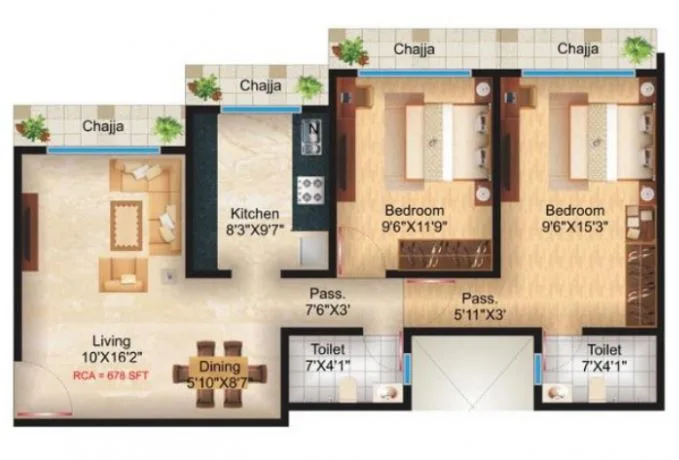 Alpha Residency 2BHK Plan Type-1