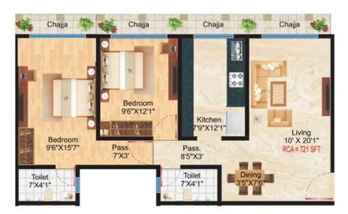 Alpha Residency 2BHK Plan Type-2