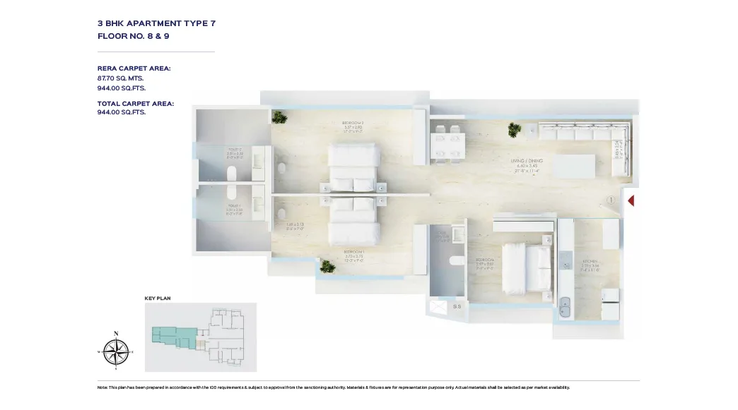 Kripa Allure 3BHK 944 sqft