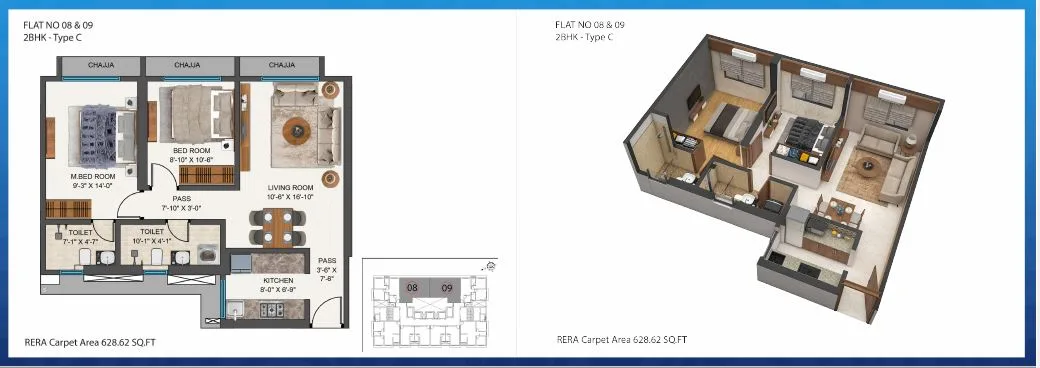 Codename Sara 2BHK Unit 08-09 Plan