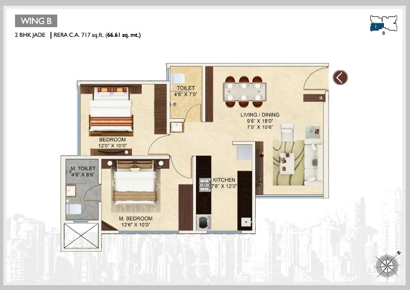 Aaradhya Nine 2BHK Plan Wing A-Jade