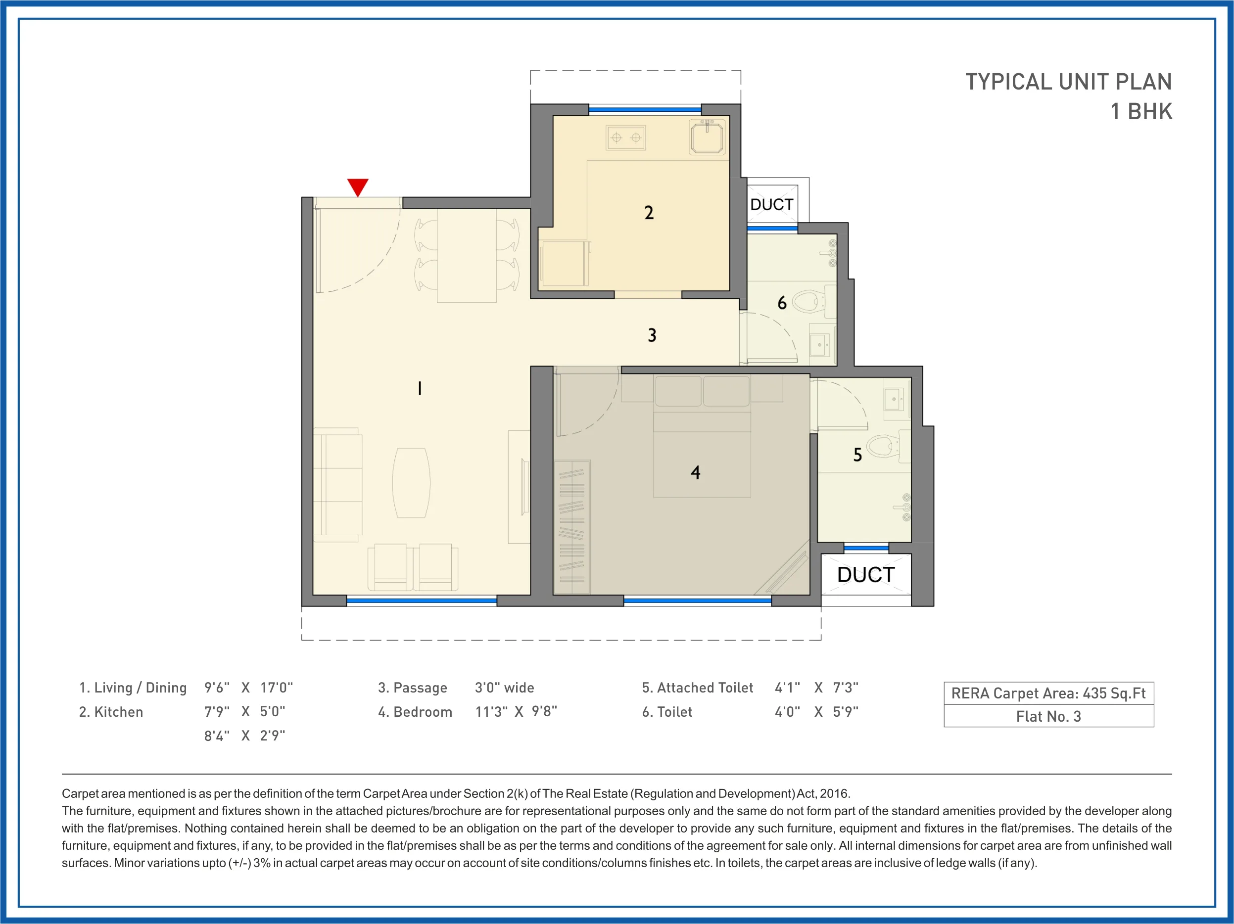 Bellevue 1BHK Unit Plan 435 sqft