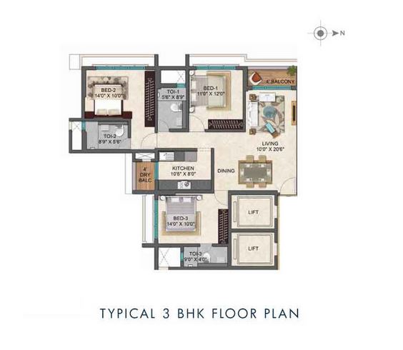 Gateway 3BHK Plan