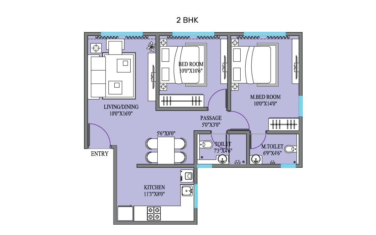 Crescent Horizon 2BHK Plan Type 1