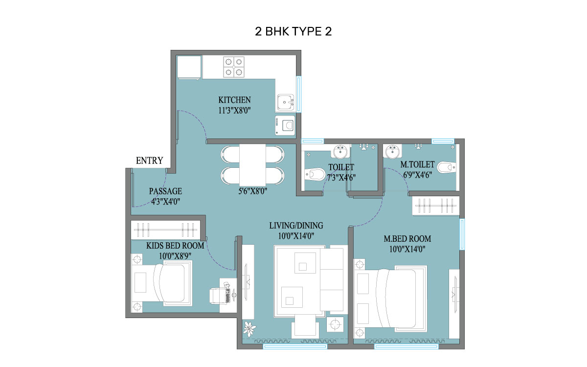 Crescent Horizon 2BHK Plan Type 2