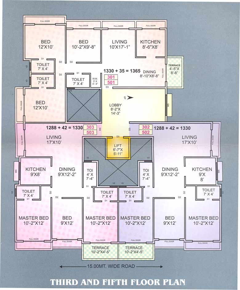 Third and Fifth Floor Plan
