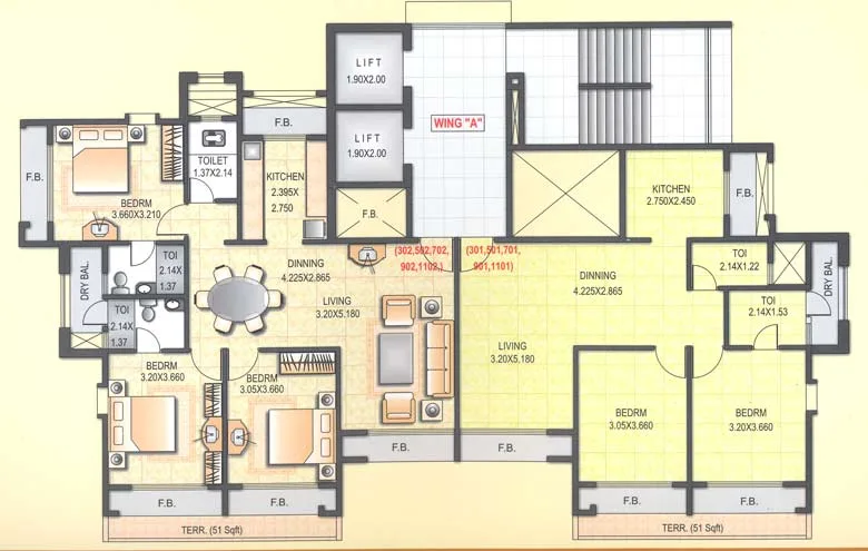 Satyam Towers, Koparkhairne — Typical Even Floor Plan (3rd - 11th)
