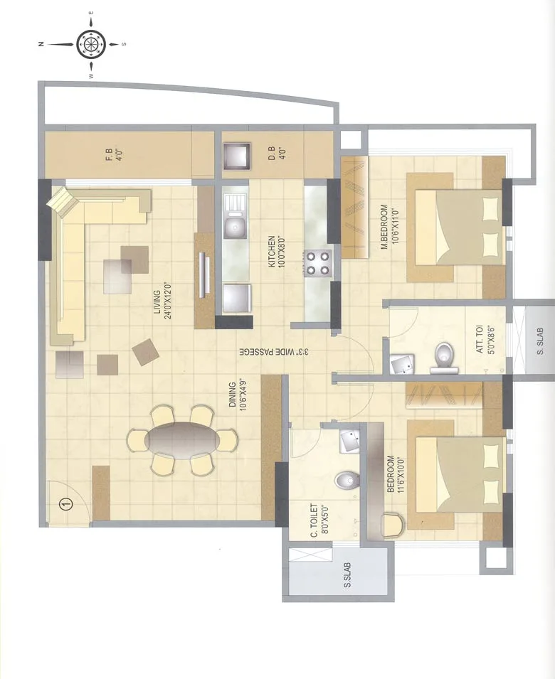 2 BHK Floor Plan