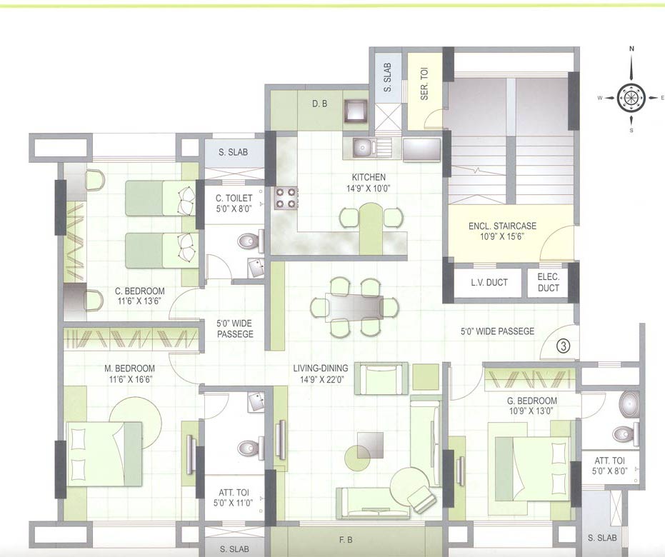3 BHK Floor Plan