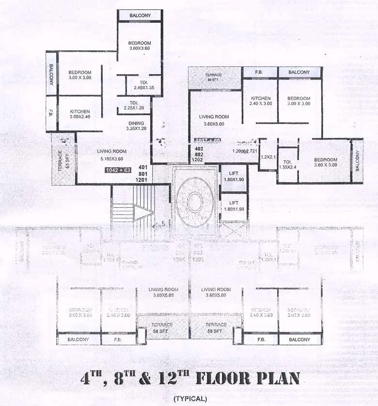 4th,8th and 12th Floor Plan