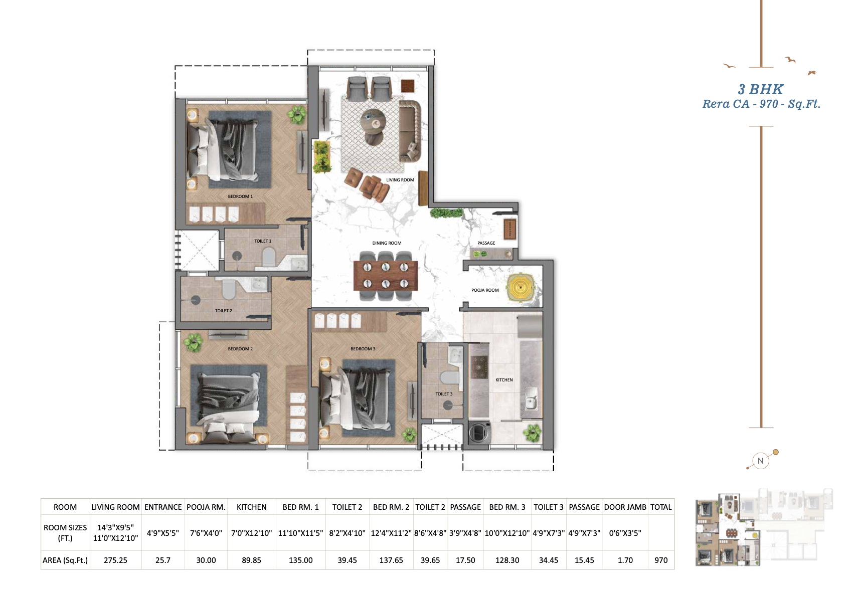 Floor Plan 3 BHK