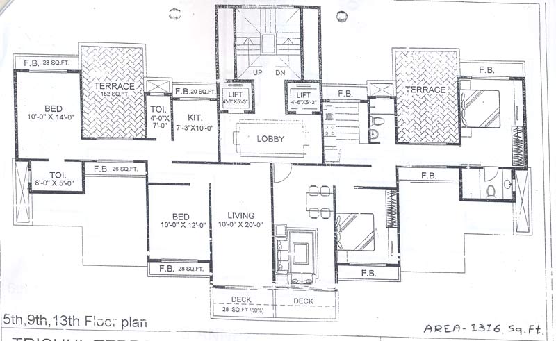 5th, 9th and 13 Floor Plan