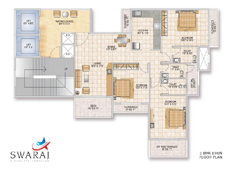 3 BHK Odd Floor Plan