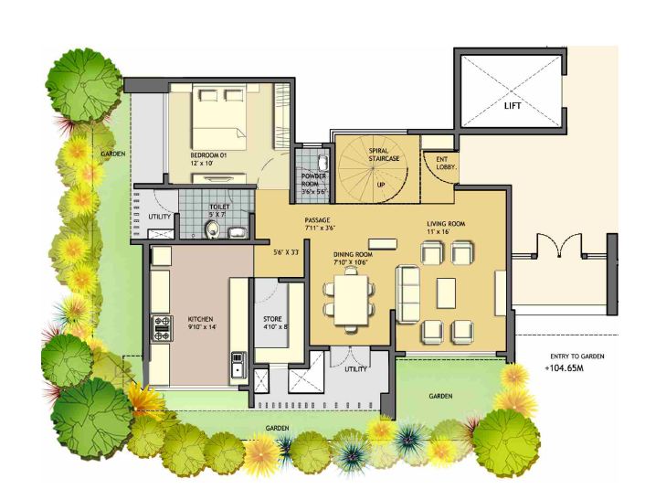 Duplex Garden Residence (Lower Floor Plan)