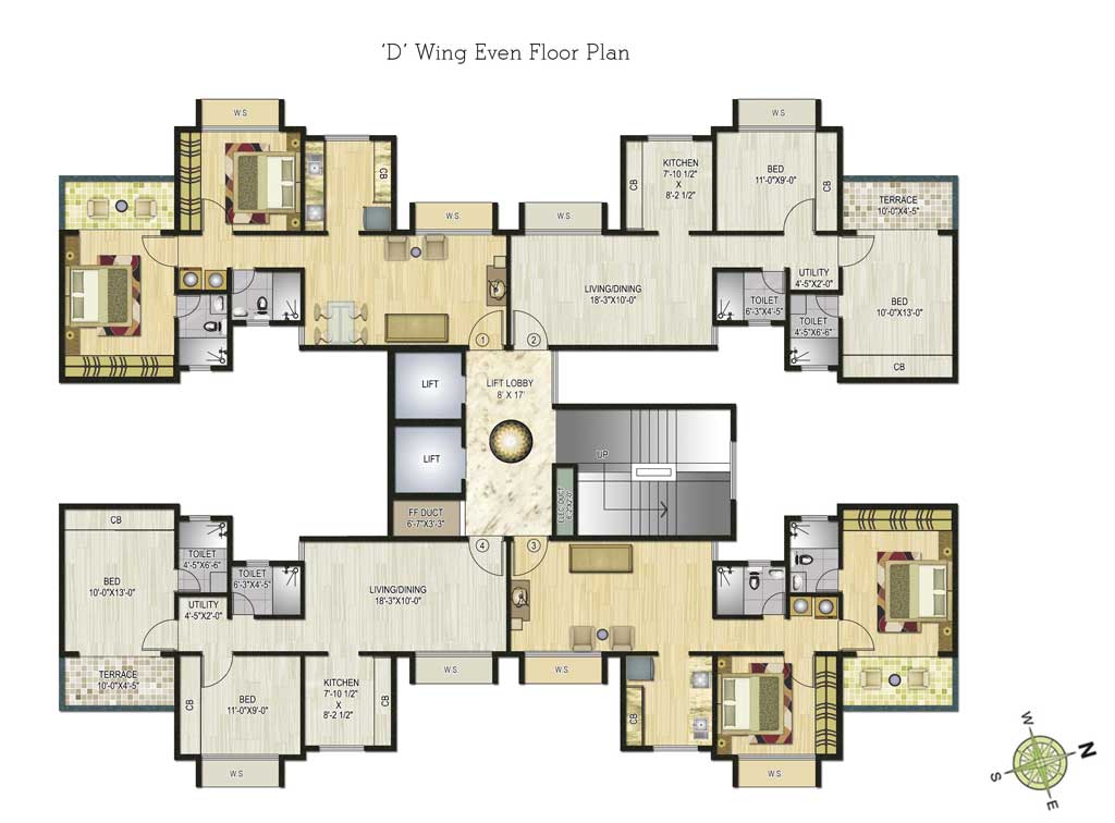 D Wing Even Floor Plan