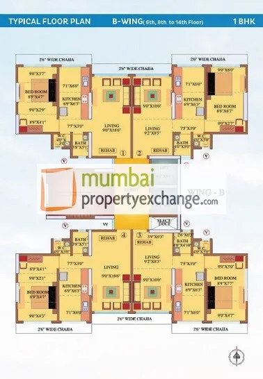 B wing-6th, 8th, 14th floor plan