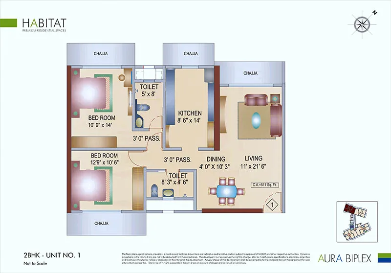 Habitat Flat No. 1 - 2 Bhk Plan