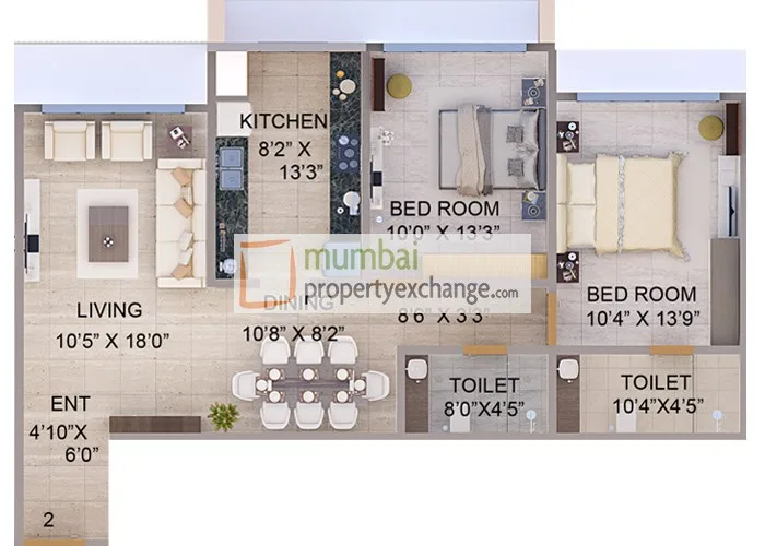 2 BHK Floor Plan