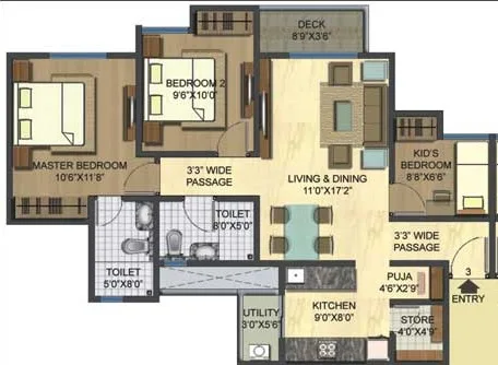 Floor plan 3 BHk