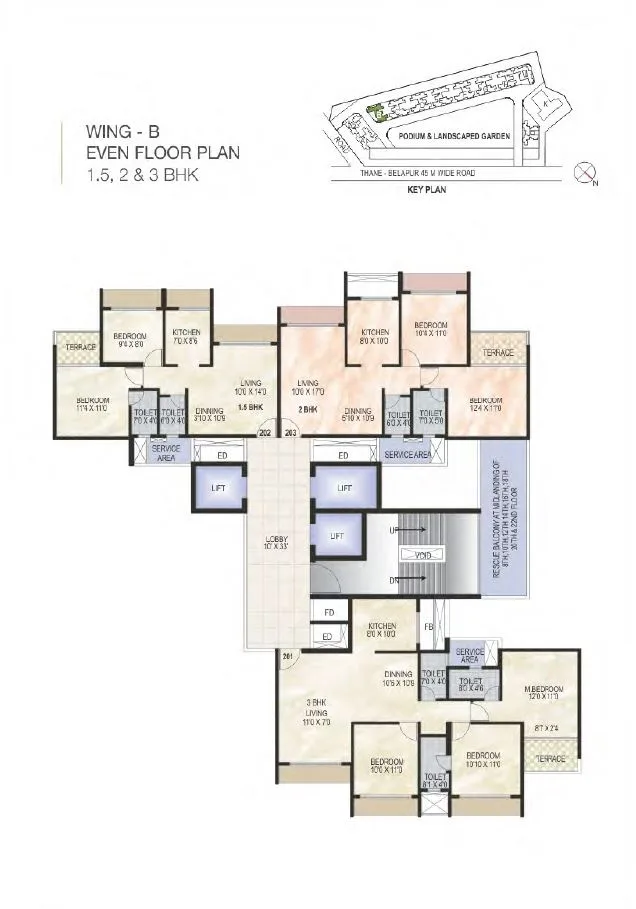 Green World Wing A2 Even Typical floor Plan