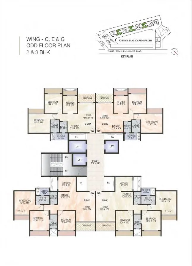 Green World Wing C-E-G Odd Typical floor Plan